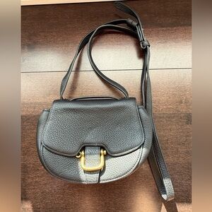 JCrew Leather Mini Saddle Crossbody Bag in Black with Gold Hardware